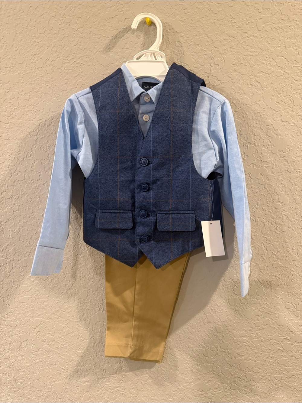 Nautica Boys' Navy Vest, Light Blue Shirt & Khaki Pants Set